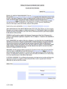 Tennessee Title Insurance Producer Bond Form