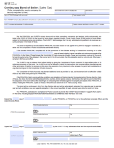 Texas Continuous Bond of Seller (Sales Tax) Form