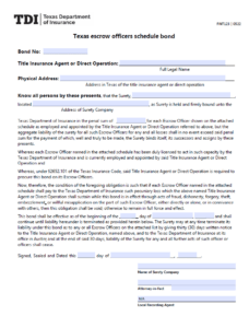 Texas Non-Resident Escrow Officer Employee Bond Form