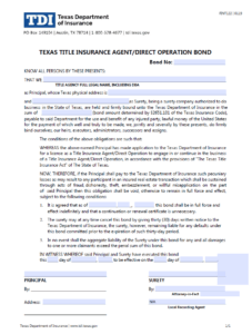 Texas Title Insurance Agent Bond Form