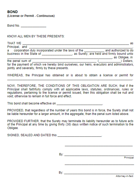 Darien Auctioneer Bond Form