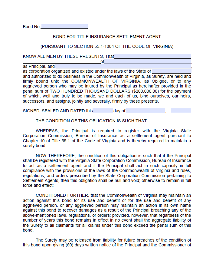 Virginia Title Insurance Settlement Agent Bond A Comprehensive Guide