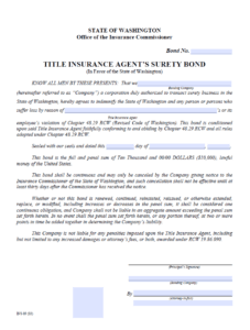 Washington Title Insurance Agent Bond Form